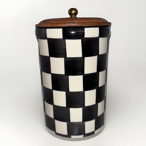 Handmade in India Black and White Checkered Canister 8.5” TikTok Viral Farmhouse - Picture 1 of 3
